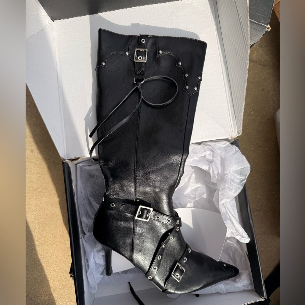 Black Knee-High Faux Leather Boots